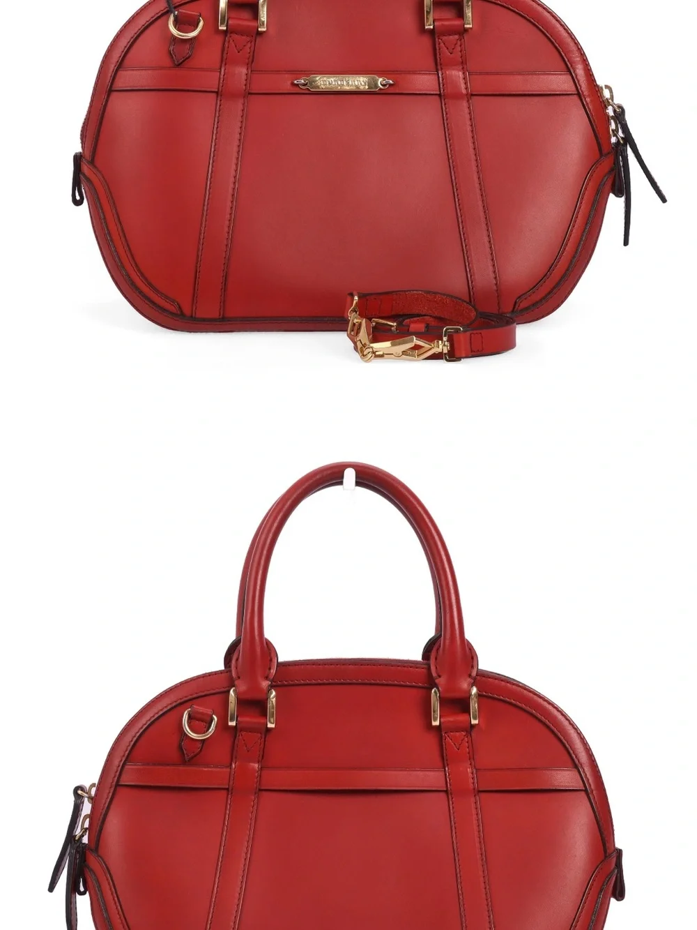 Burberry Red Leather Dome Satchel with Gold Hardware